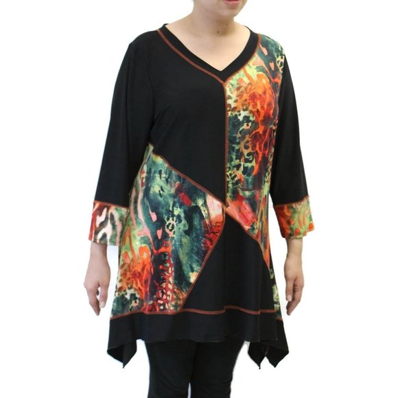 Pretty Woman Funky Patchwork Tunic Top Plus Size, Green - Picture 3 of 7